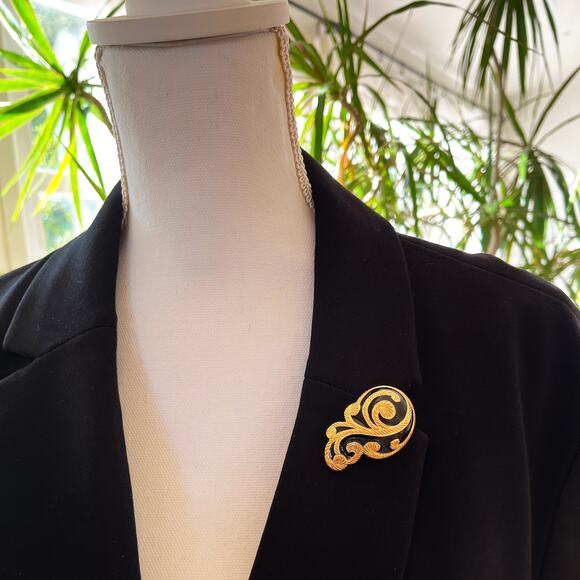 DIOR Vintage Art Nouveau Large Black Onyx Enamel Earring Pendant  Pin Brooch - Picture 10 of 11